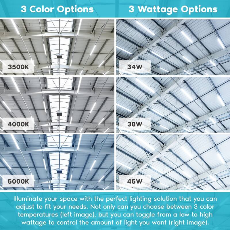 Luxrite 4FT LED Slim Shop Light, 34W/38W/45W, 5940 Lumens, 3 Color Selectable 3500K-5000K, Dimmable, Damp Rated