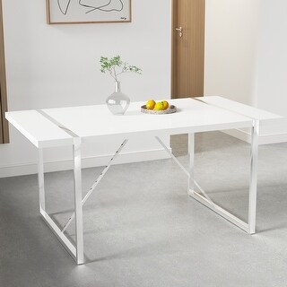 Rectangular MDF Wood White Dining Table For 4-6 Person - Bed Bath ...