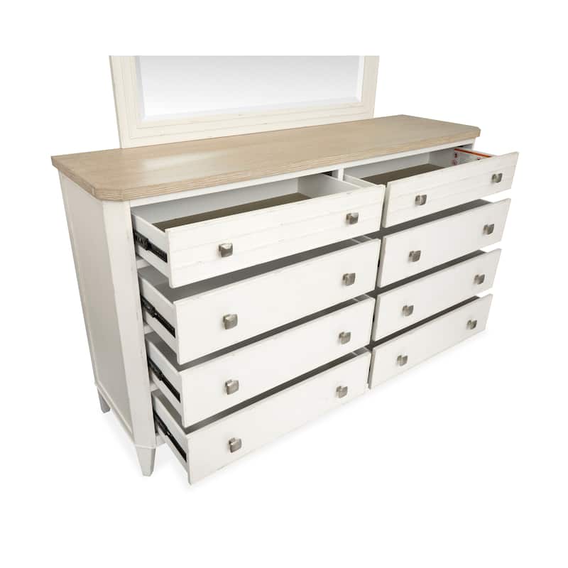 Salt Life Home Echo Isles Sea Pearl and Driftwood Double Drawer Dresser with Landscape Mirror