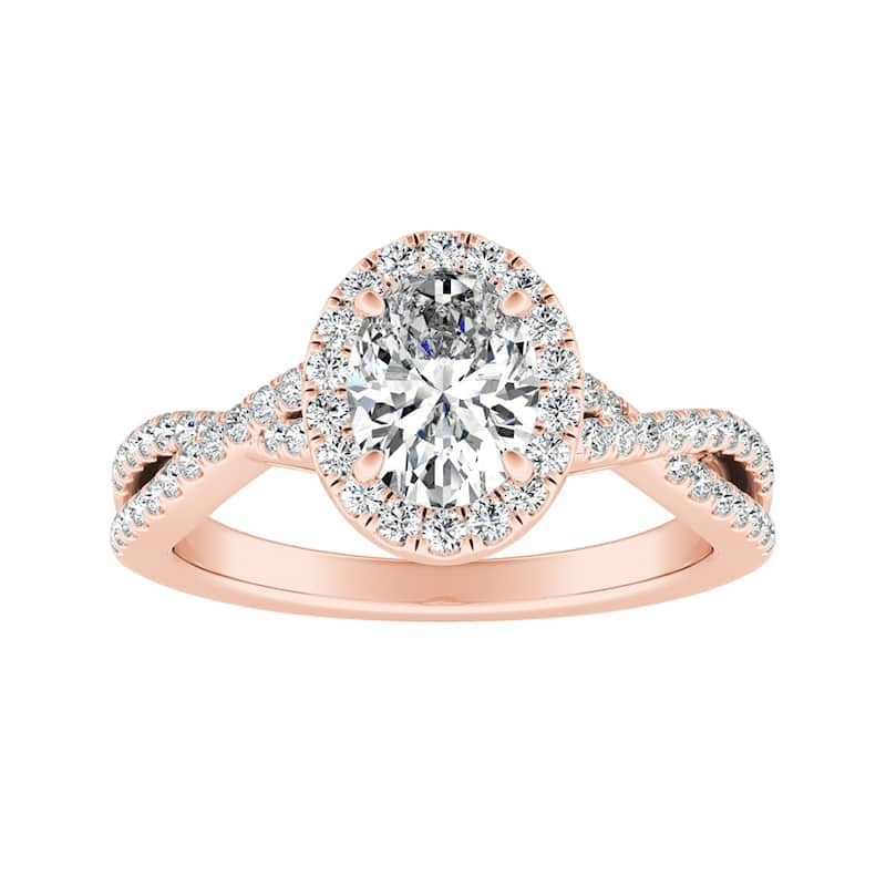 Auriya 14k Gold Twisted Oval-cut 3/4ctw Halo Diamond Engagement Ring - Rose - 7.5
