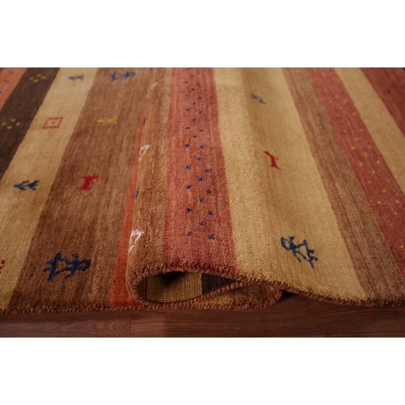 Animals Striped Gabbeh Indian Area Rug Handmade Wool Carpet - 5'3"x 7'10"