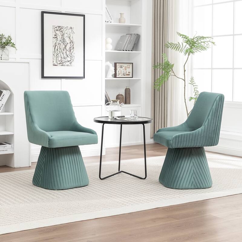 SEYNAR Modern Velvet 360 Degree Swivel Armless Dining chair Set of 2 - Green