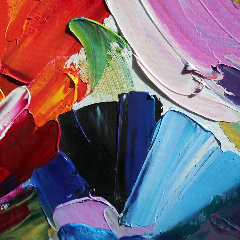 Pasargad Home Petals Hand-Painted Floral Oil Painting on White Canvas