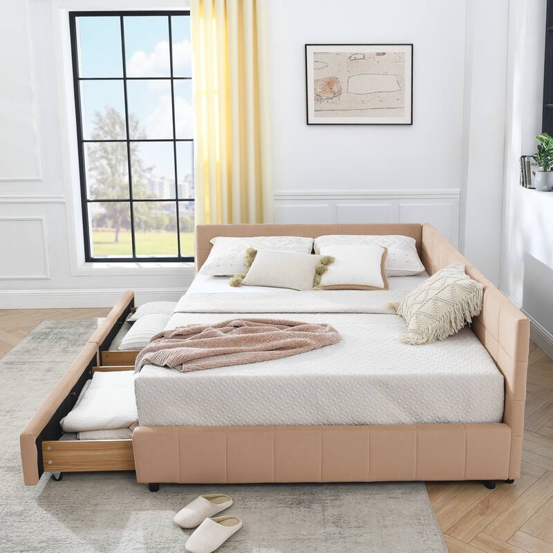L-shaped Velvet Upholstered Daybed Tufted Sofa Bed with Soft Backrest Armrests - and Optional Corner Storage Day Bed