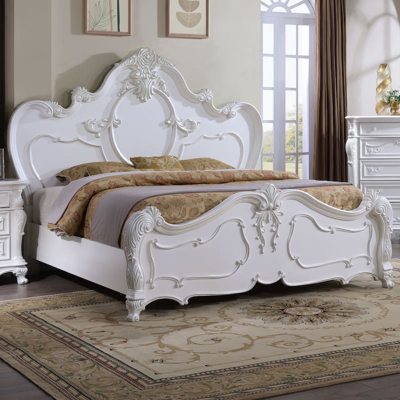 Furniture of America Eugene Traditional Solid Wood Panel Bed - White - King