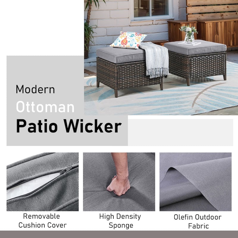Pocassy Outdoor 6 Inch Sofa Glider Chairs Ottoman with Fire Table Set