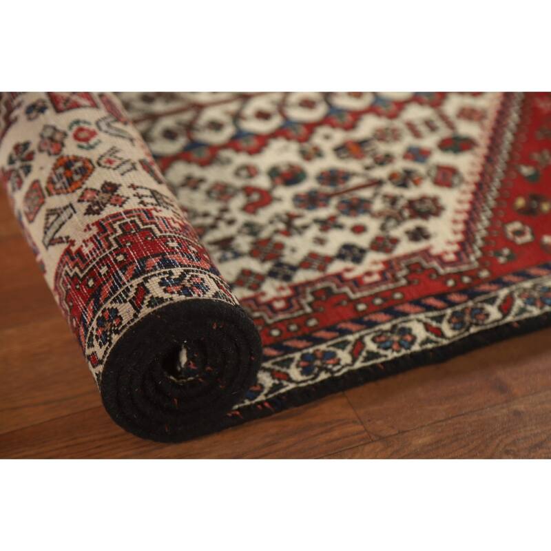 Geometric Abadeh Persian Vintage Runner Rug Handmade Wool Carpet - 2'0"x 4'9"