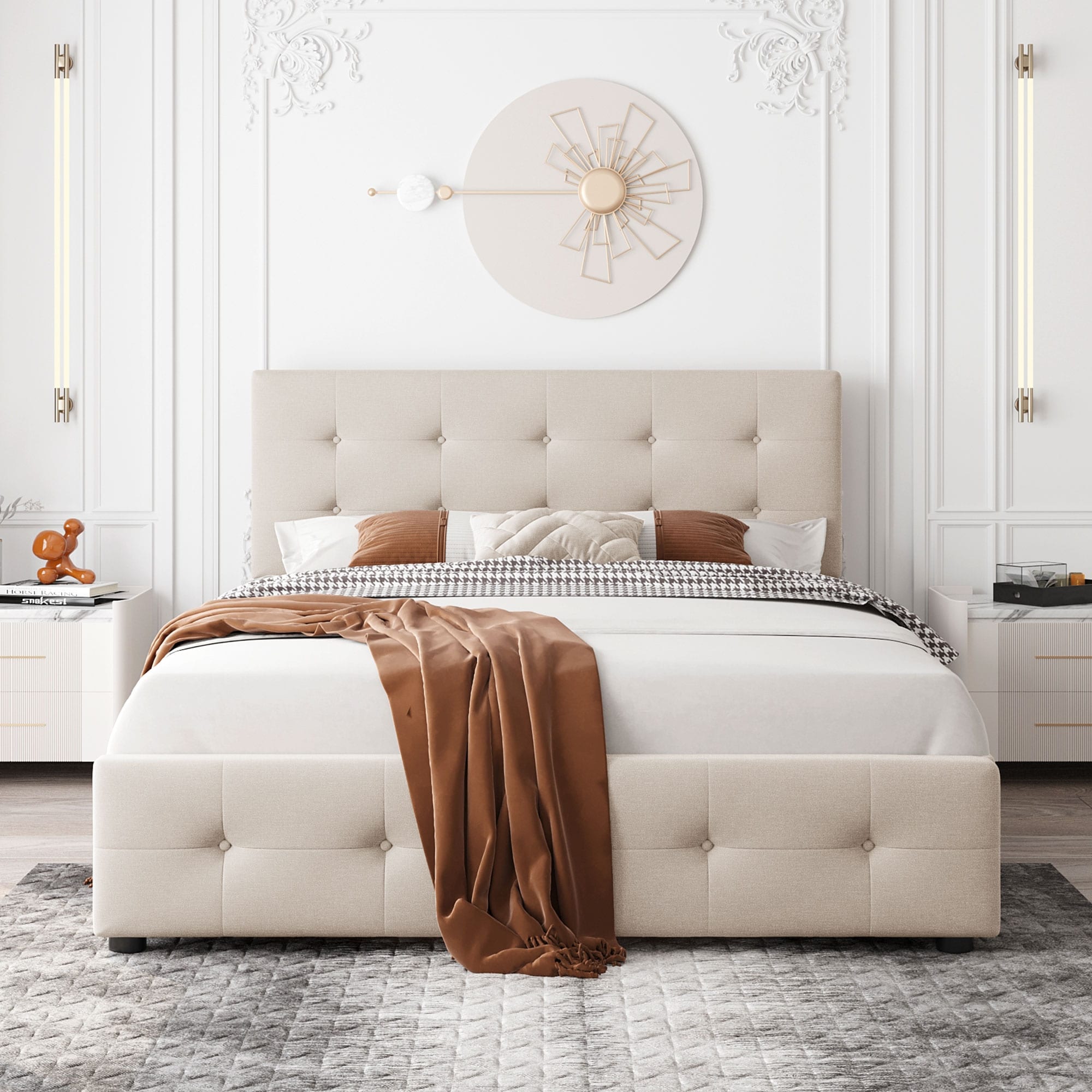 Beige leather clearance bed frame