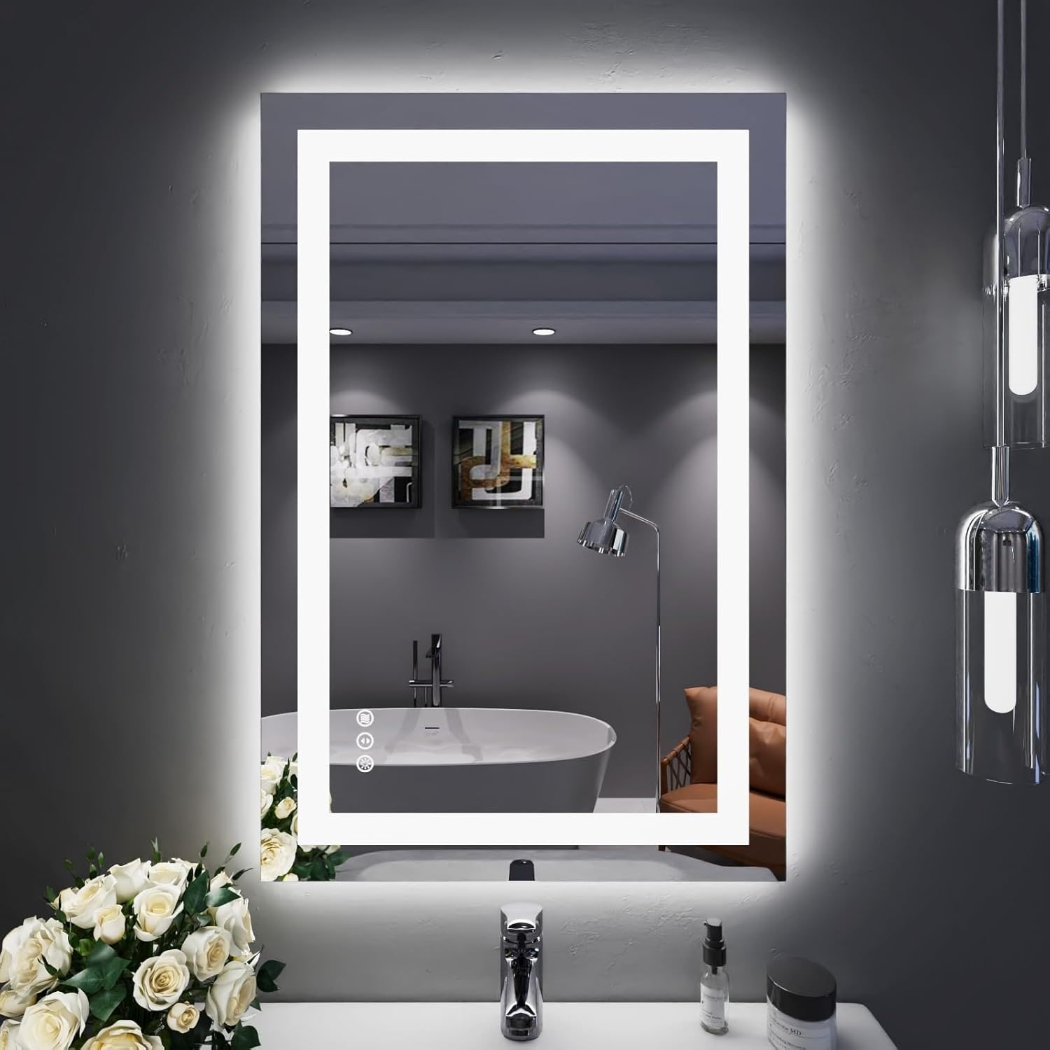 24x36 Inch Frameless LED Bathroom Mirror,Smart Mirror