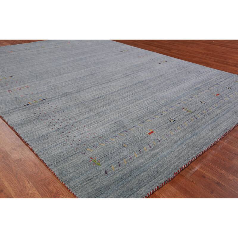 Hand Knotted Oriental 100% Wool Carpet Tribal Stripe Greys & Charcoal Gabbeh Area Rug - 8' 4'' X 5' 11''