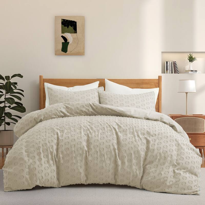 Stylish Full Polyester Clipped Geometric Duvet Cover & Pillowcase Set