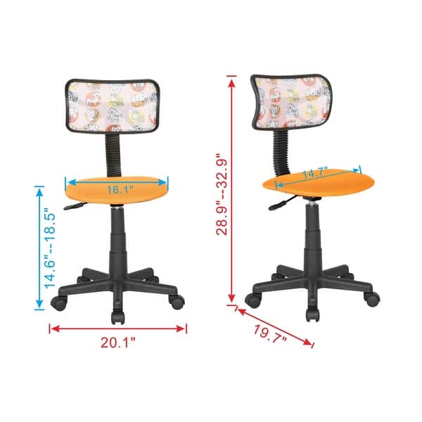 dimension image slide 7 of 8, JJS Kids' Height-adjustable Mesh-back Rolling Swivel Task Chair