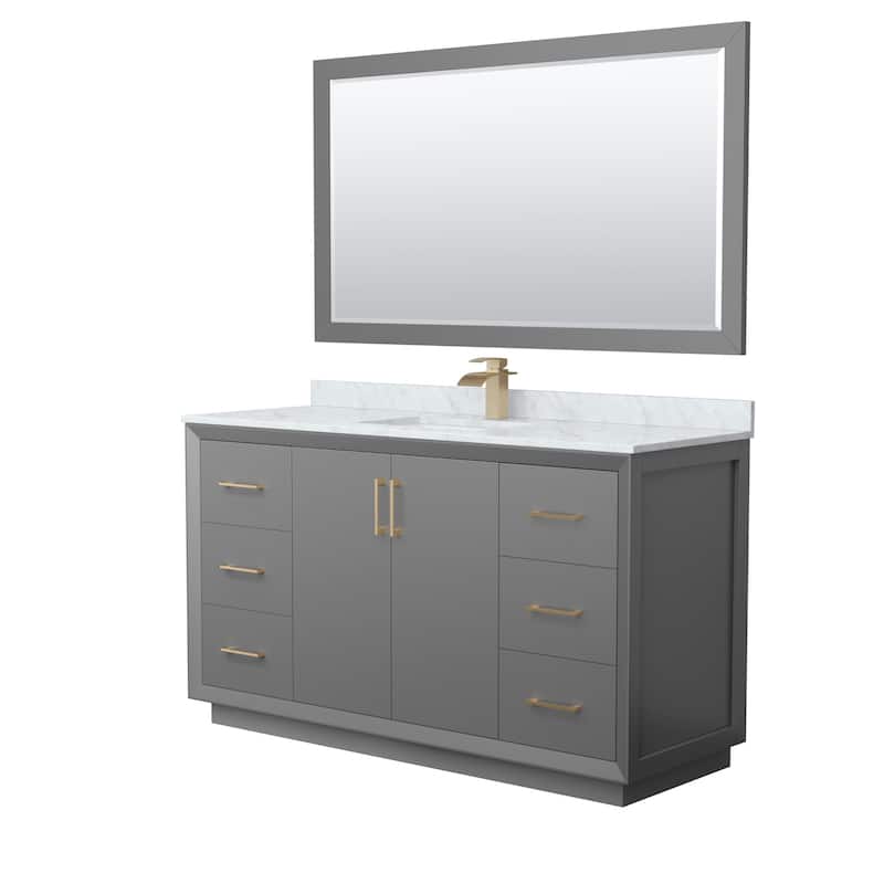 Wyndham Collection WCF414160S-NAT-UNSM58 Strada 60" Free Standing - Dark Gray / Satin Bronze Hardware