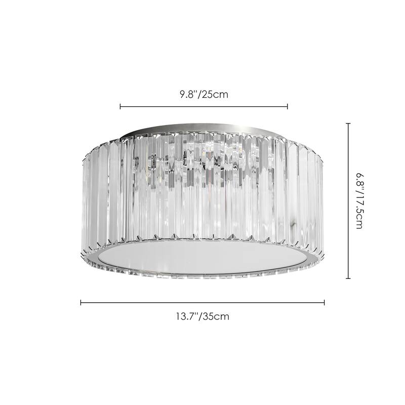13.7 in. Modern Glam Chrome Drum Crystal LED Semi-Flush Mount Light - 13.7 in. W x 6.8 in. H
