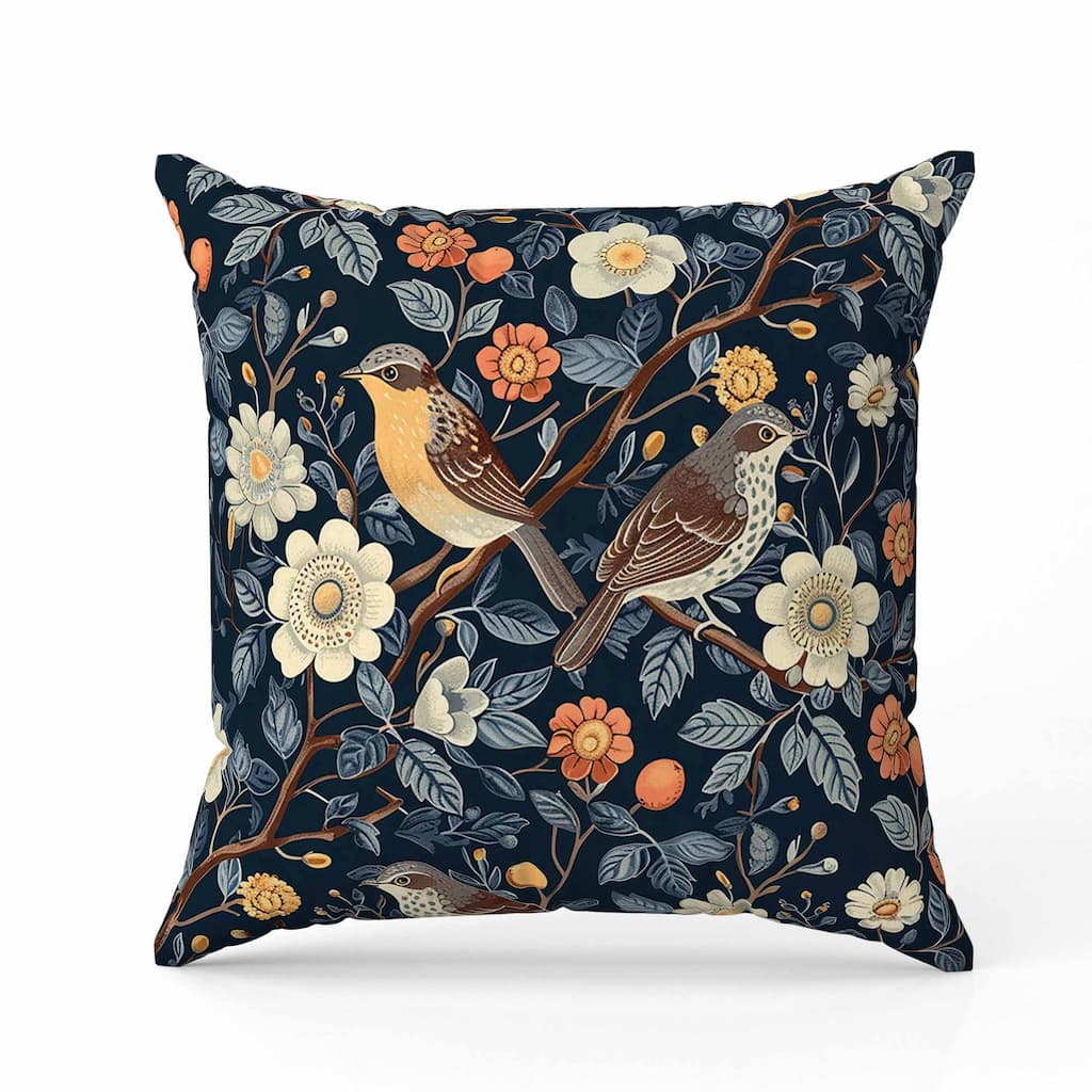 Hidden Birds Faux Suede Reversible Throw Pillow Blue and Orange