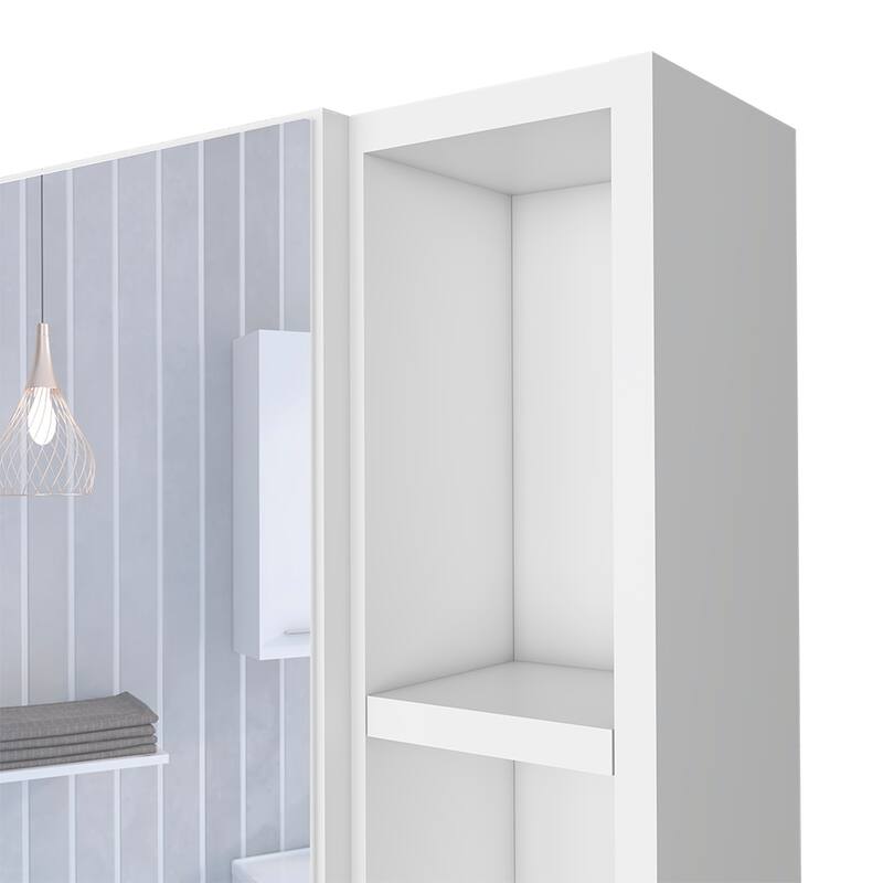 Medicine Cabinet with Mirror, Single Door, Two External Shelves, Wengue Finish, Three Internal Shelves, 13.7" W x 18" H