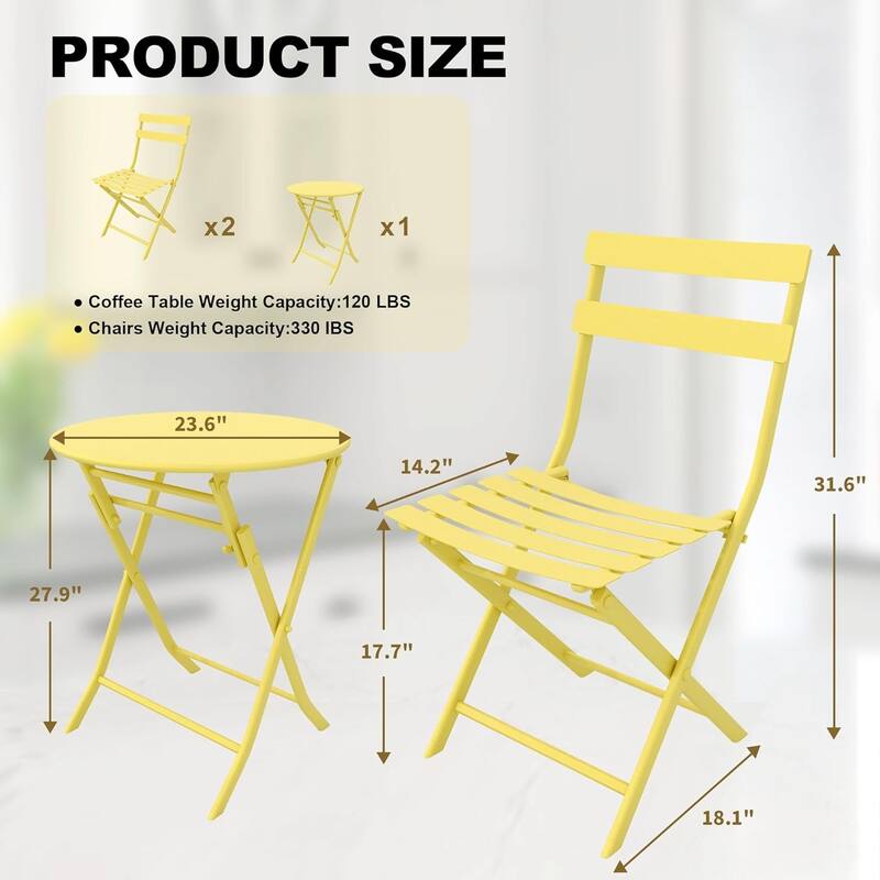 3-Piece Patio Bistro Set Folding Bistro Table and 2 Chairs