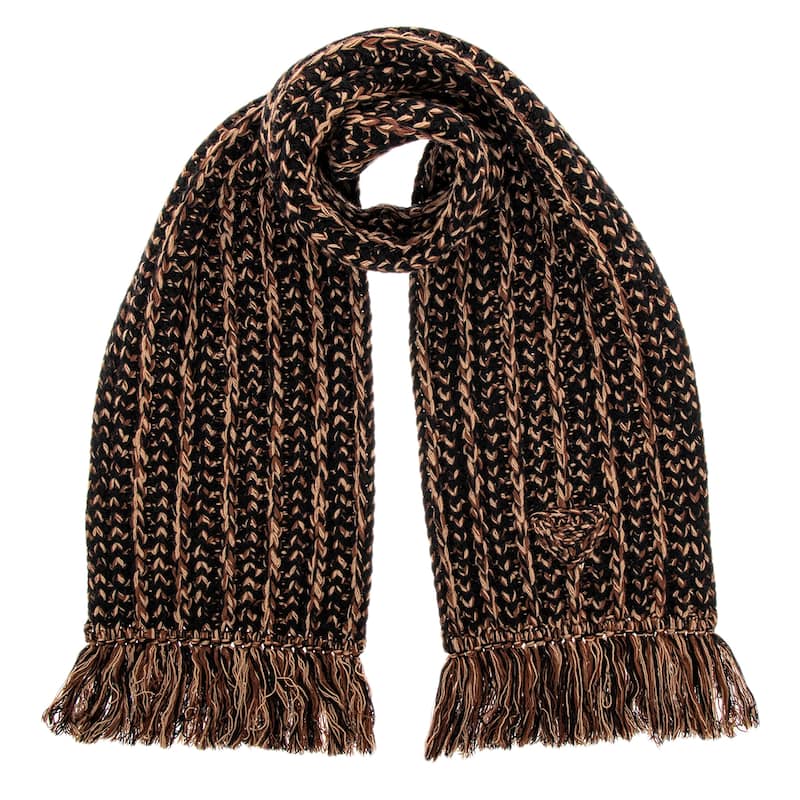Prada Cashmere and Wool Knitted Scarf - Brown/Black