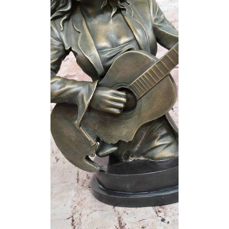 Bronze Country Singer Musician Bust - Cowgirl Guitar Sculpture Decor