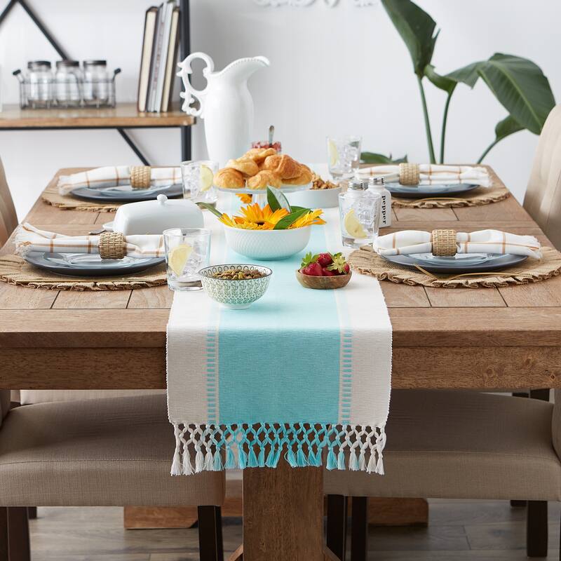 DII Dobby Striped Fringe Ribbed Table Runner
