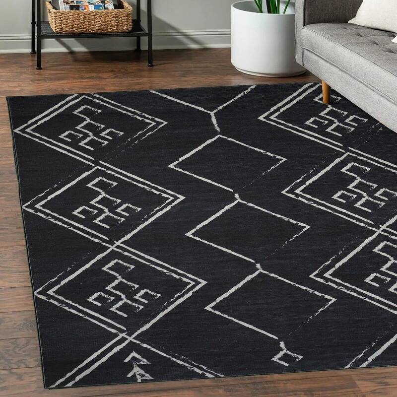 Machine Washable Area Rug With Non-Slip Backing - Stain Resistant - Eco-Friendly Aspen Tribal Moroccan Bohemian Design