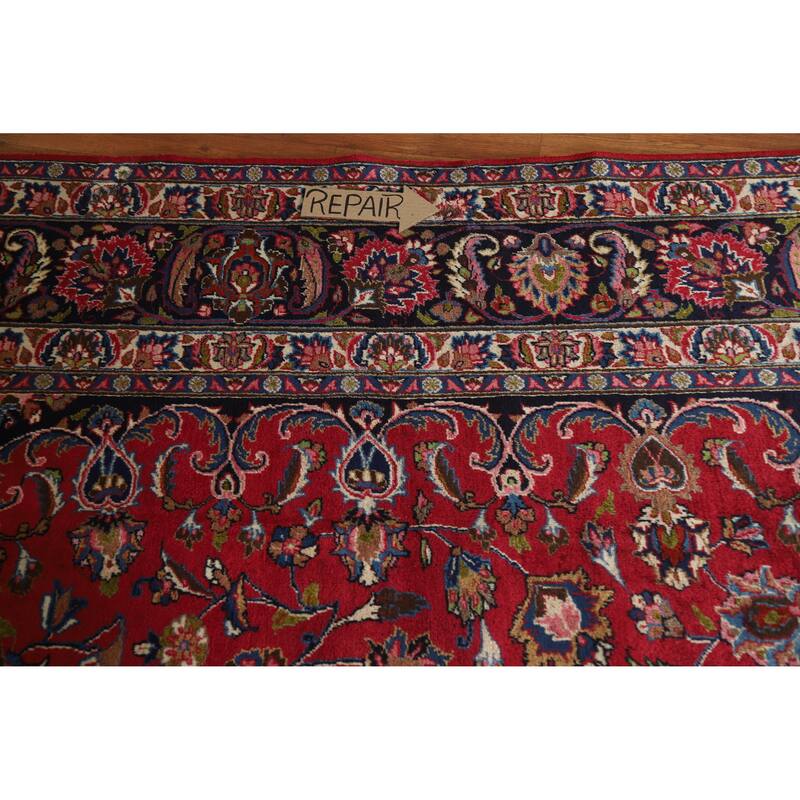 Hand Knotted Oriental 100% Wool Carpet Traditional Floral Red Mashad Area Rug - 15' 1'' X 10' 0''