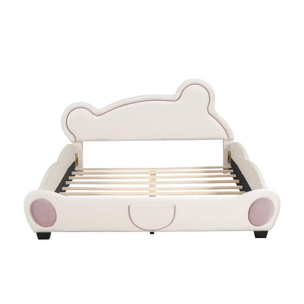slide 2 of 11, Queen Upholstered Platform Bed w/ Bear-shaped Headboard & Pocket,Beige Beige - Queen