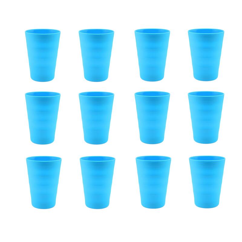 Break-Resistant Plastic Cups 12oz, Reusable Design - Set of 12 - Blue