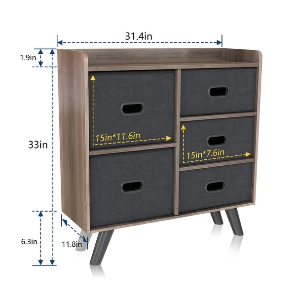 5 Drawer Storage Chest, Easy Pull Fabric Drawers Dresser Storage Organizer for Bedroom Hallway Entryway Closet with Wood Top