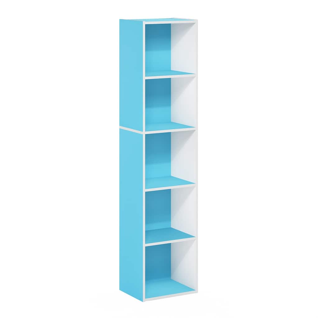 52 in. Tall Light Blue/White Wood 5-Shelf Bookcase