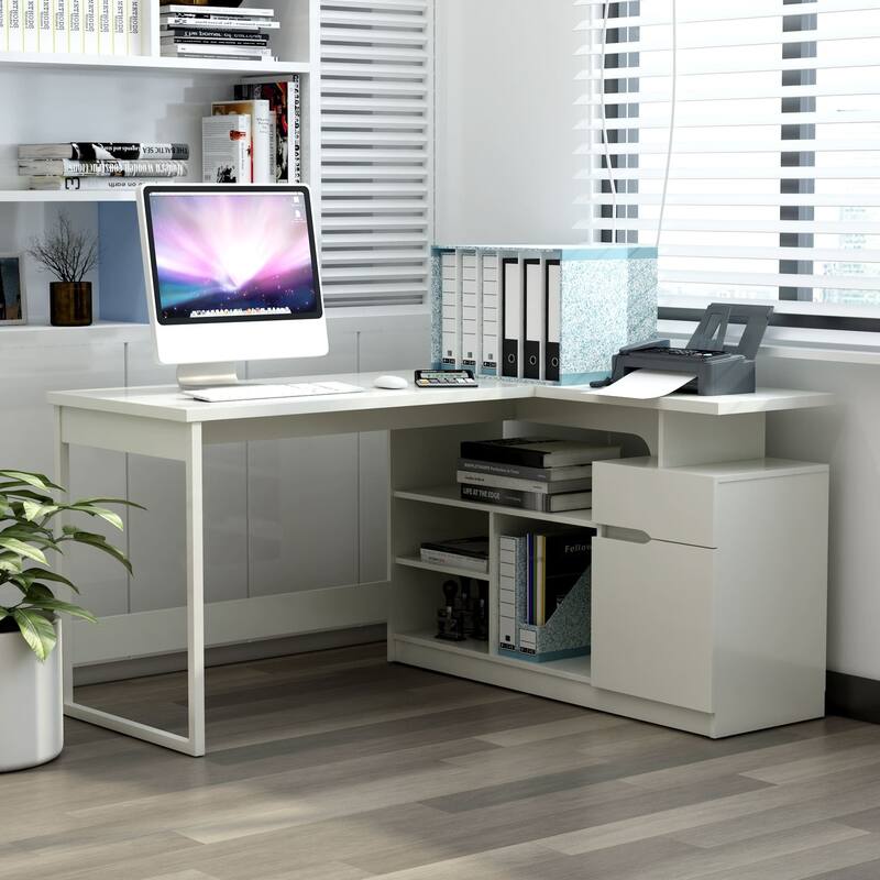 L Shaped Desk 55" Corner Computer Desk Modern White Workstation Home Office