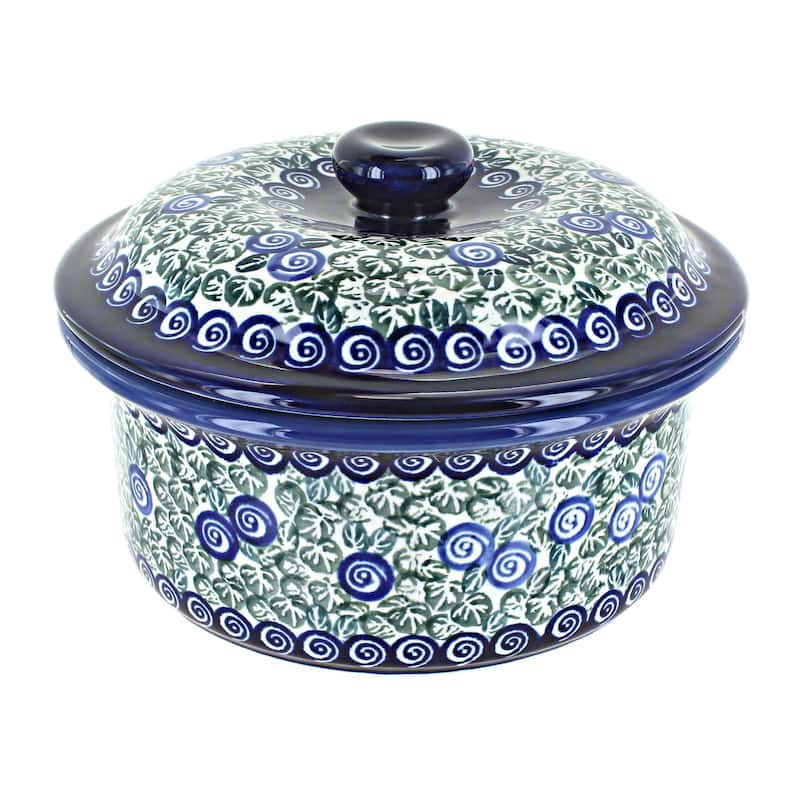 Blue Rose Polish Pottery 887 Zaklady Round Baker with Lid - Seaside Swirl Baker with Lid