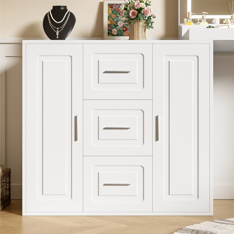 59" Makeup Vanity Desk with Mirror, 3 Drawers and 2 Cabinets