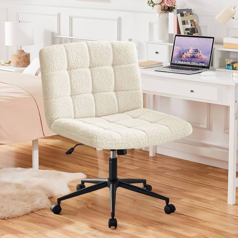 Home Office Desk Chair Armless Office Desk Chair with Cashmere Lumbar Support Adjustable Height, for Home Office Study Room - White