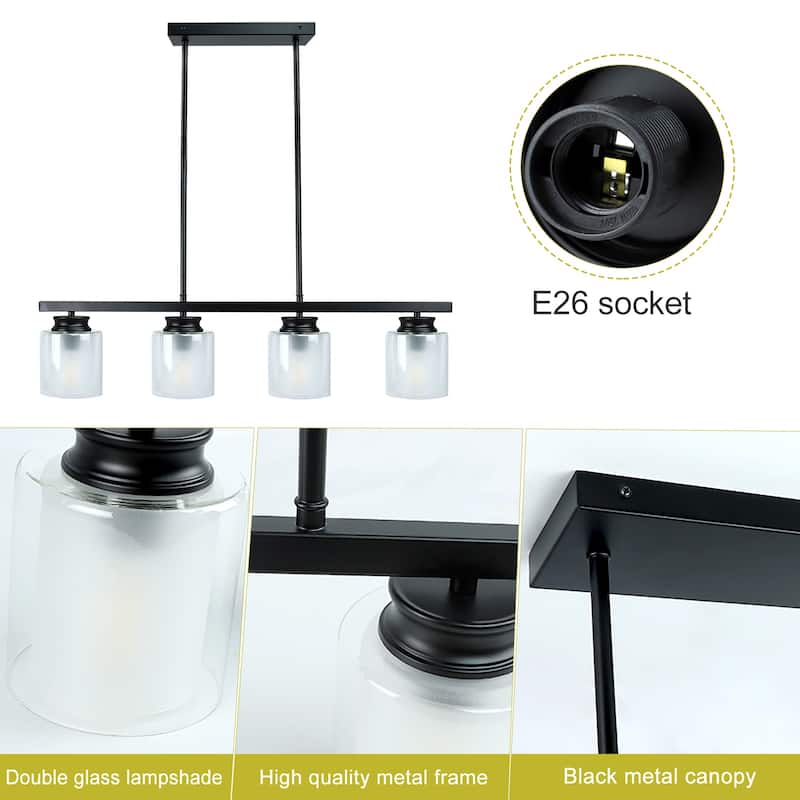Depuley 4-Light Vintage Farmhouse Metal Linear Chandelier with Glass Shade Black