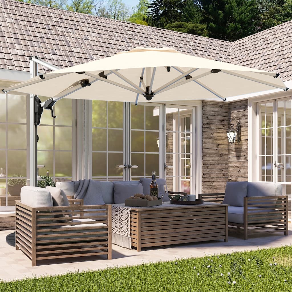 11FT Patio Umbrella Deluxe Large Offset Hanging Market Garden Umbrella