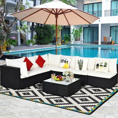 Costway 7PCS Patio Rattan Sofa Set Sectional Conversation Furniture - 7-Piece Sets