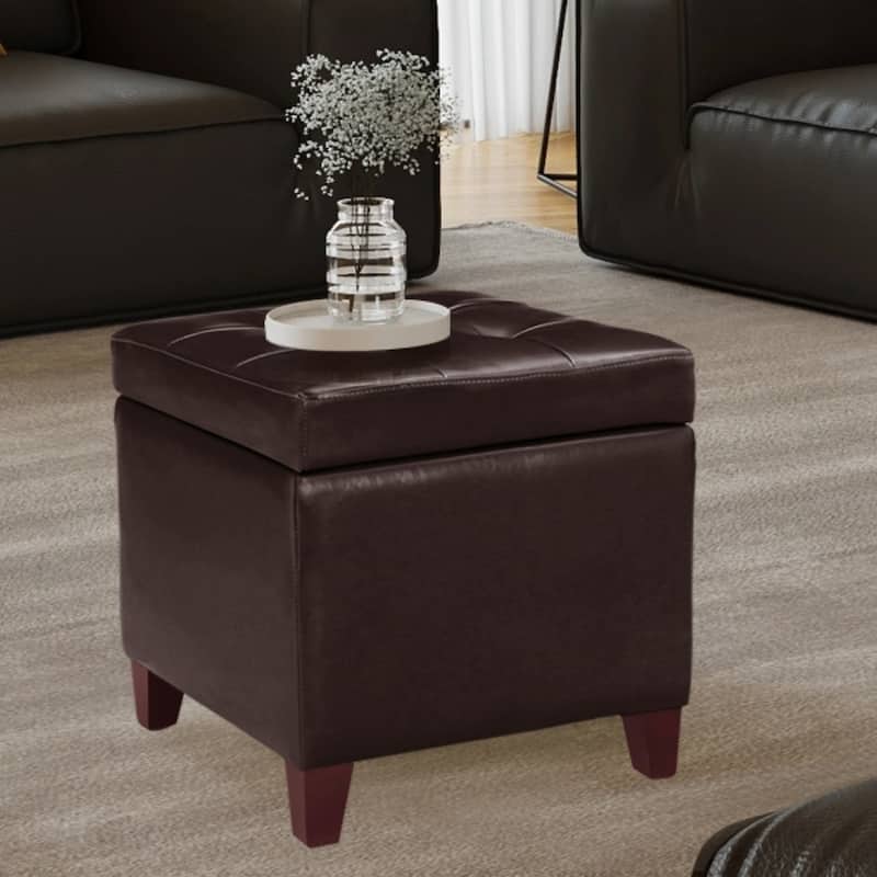 Adeco Bonded Leather Square Tufted Cubic Cube Storage Ottomans