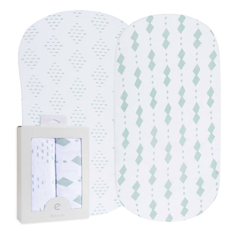 Ely's & Co. Baby Fitted Bassinet Sheet Set - 2 Pack - 32"x 16" - Sage Diamond