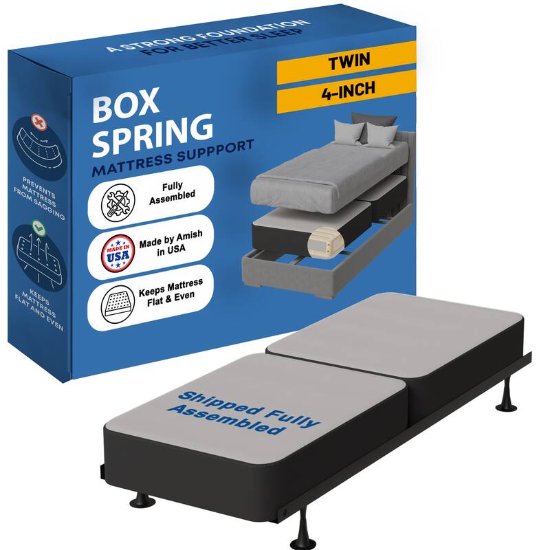 Onetan 4-Inch Wooden Box Spring, Low Profile Split Bed Foundation Ideal for Mattress, No Assembly Needed, White & black. - Black - Twin