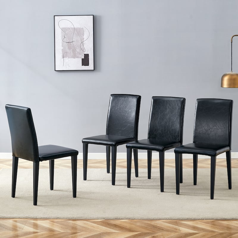 Set Of 4, Versatile & Comfortable PU Dining Chairs - Simple Elegant Design for Daily Use - Black