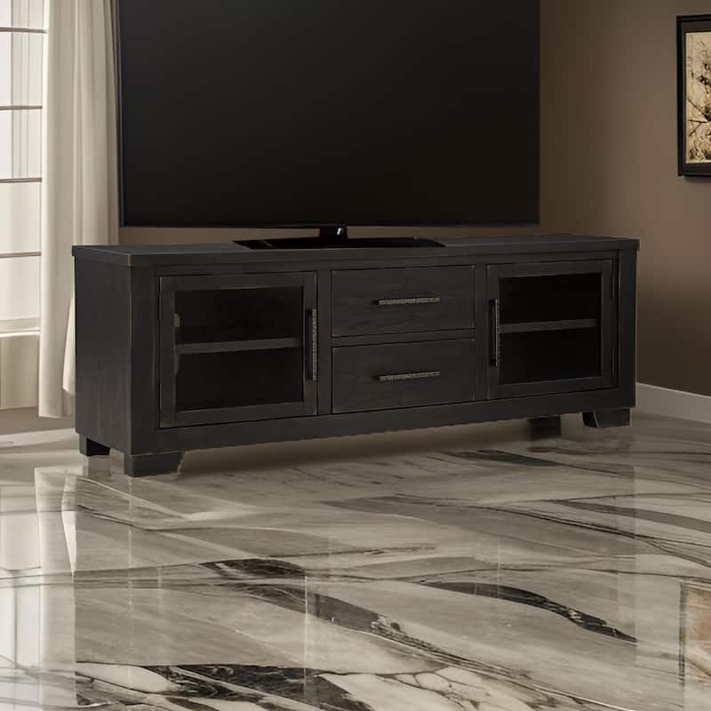 Galli Large TV Media Console, 2 Drawers, 4 Shelf, Black Wood, 80 Inch
