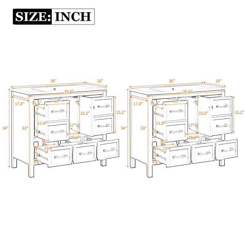 GDFStudio - Bransford Modern Freestanding Double Bathroom Vanity Set with Resin Sinks & Soft Closing Doors, Set of 2 - 72'W