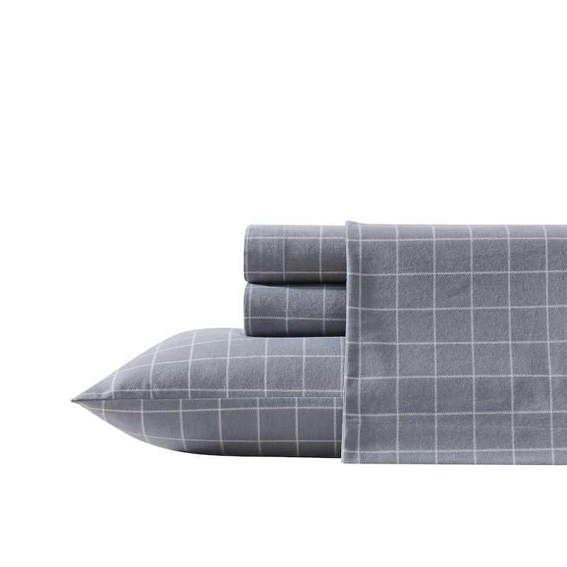 Eddie Bauer Printed Cotton Flannel Sheet Set - King - Great Plains Plaid Grey
