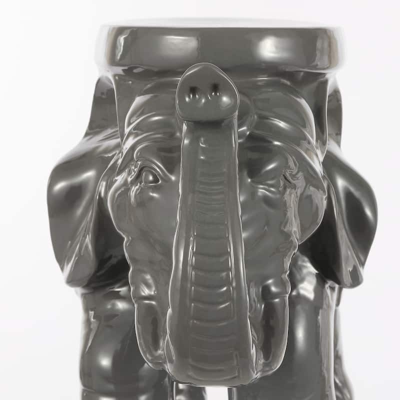 White Elephant 14.2" Ceramic Garden Stool, White by JONATHAN Y