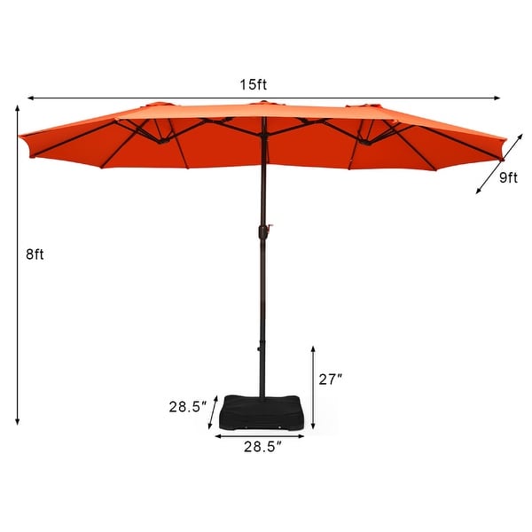 15 Ft Outdoor Double-Sided Patio Market Umbrella with Base