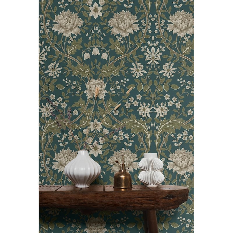 Seabrook Designs Honeysuckle Floral Prepasted Wallpaper