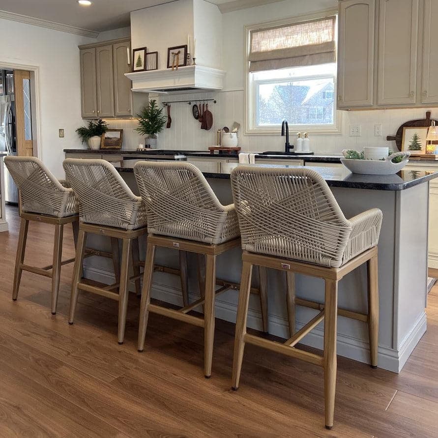 PURPLE LEAF Bar Stools Set of 4 Patio Aluminum Barstools with Back and Cushions Dining Chairs