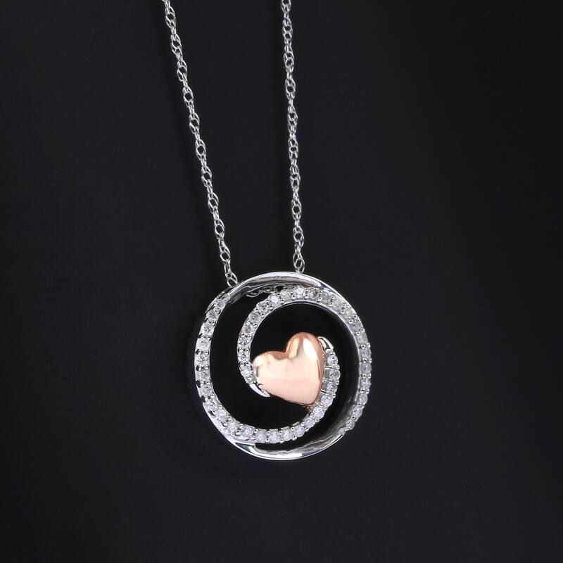 1/8ct TDW Diamond Swirl Heart Pendant in Silver for Women - Rose