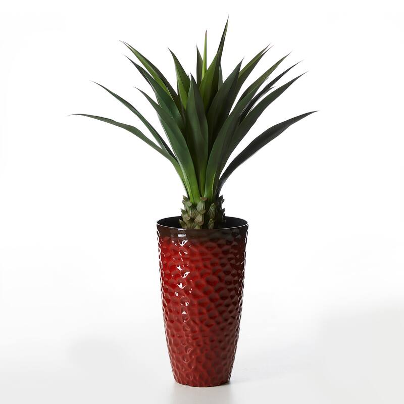 Glitzhome Set of 2 Oversized Tall Planter Honeycomb Textured Gradient Cobalt Blue Garden Plant Pots with Drainage Holes